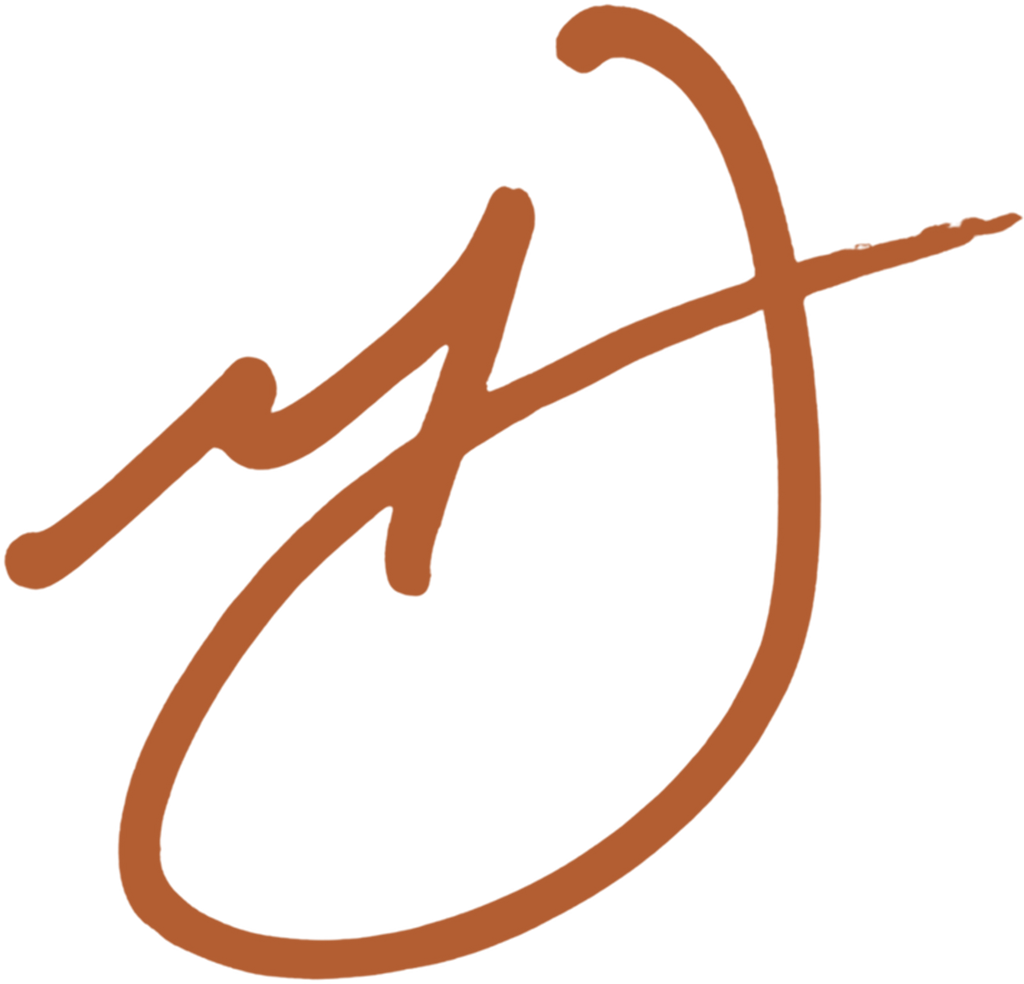 Signature-style initials “MJ” representing Mike Johnson and the Oshun brand identity in luxury clean beauty.